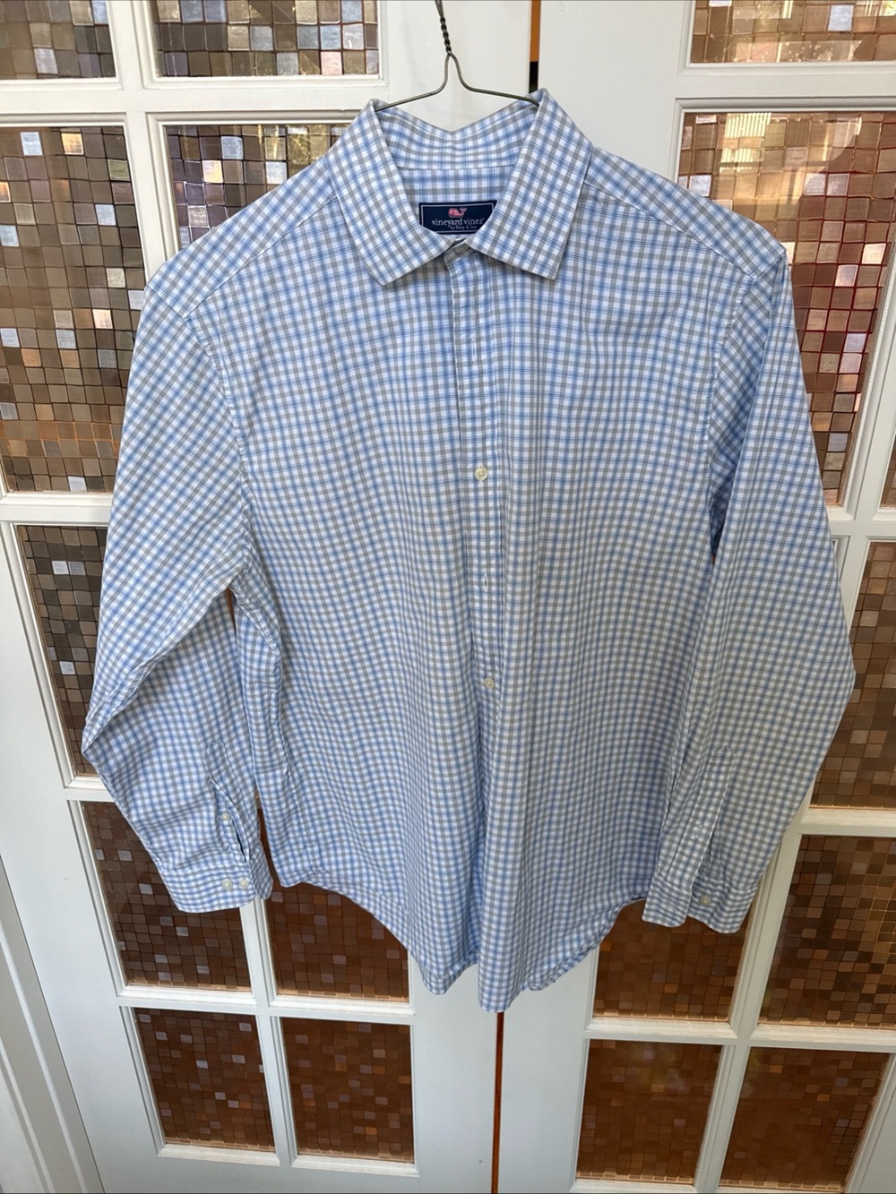 Vineyard Vines Light Blue and White Gingham Dress Shirt